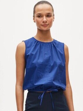 J.Crew Drawstring Waist Tank Top In Sateen Brillant Indigo Size Medium